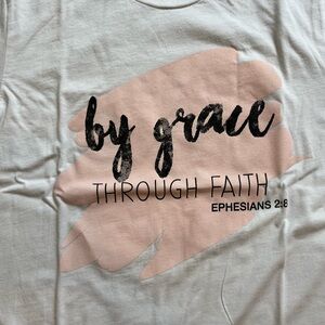 Woman’s Graphic Tee Grace  Faith White Pink Bible Verse Church Christian Sz S